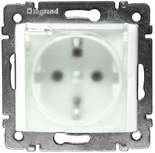 Розетка с заземлением без рамки Legrand Valena 1-м. крышка шторки IP44 белый картинка